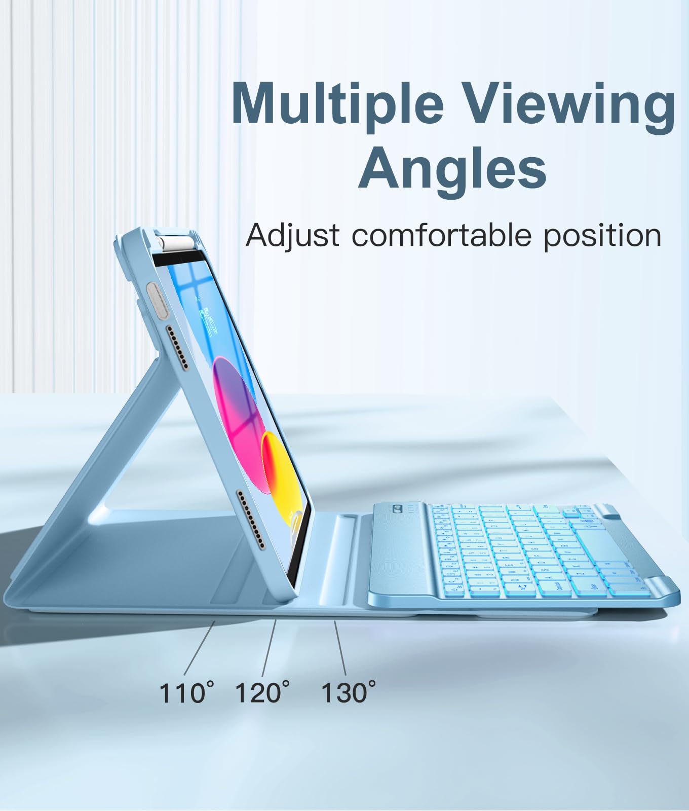 Hamile for iPad 11th 10th Generation Case with Keyboard - 7 Colors Backlit Wireless Detachable Folio Keyboard Cover with Pencil Holder for iPad 11-inch A16 2025 10th Gen 10.9 Inch 2022 (Sky Blue)