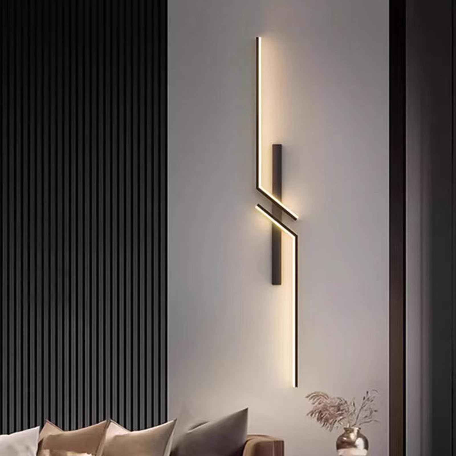 Akku LED Wandlampe Innen mit Bewegungsmelder Wandleuchte USB Aufladbar Wandbeleuchtung Kabellose Batterie Batteriebetrieben 4000K für Schlafzimmer Wohnzimmer Treppe (Schwarze,120cm)