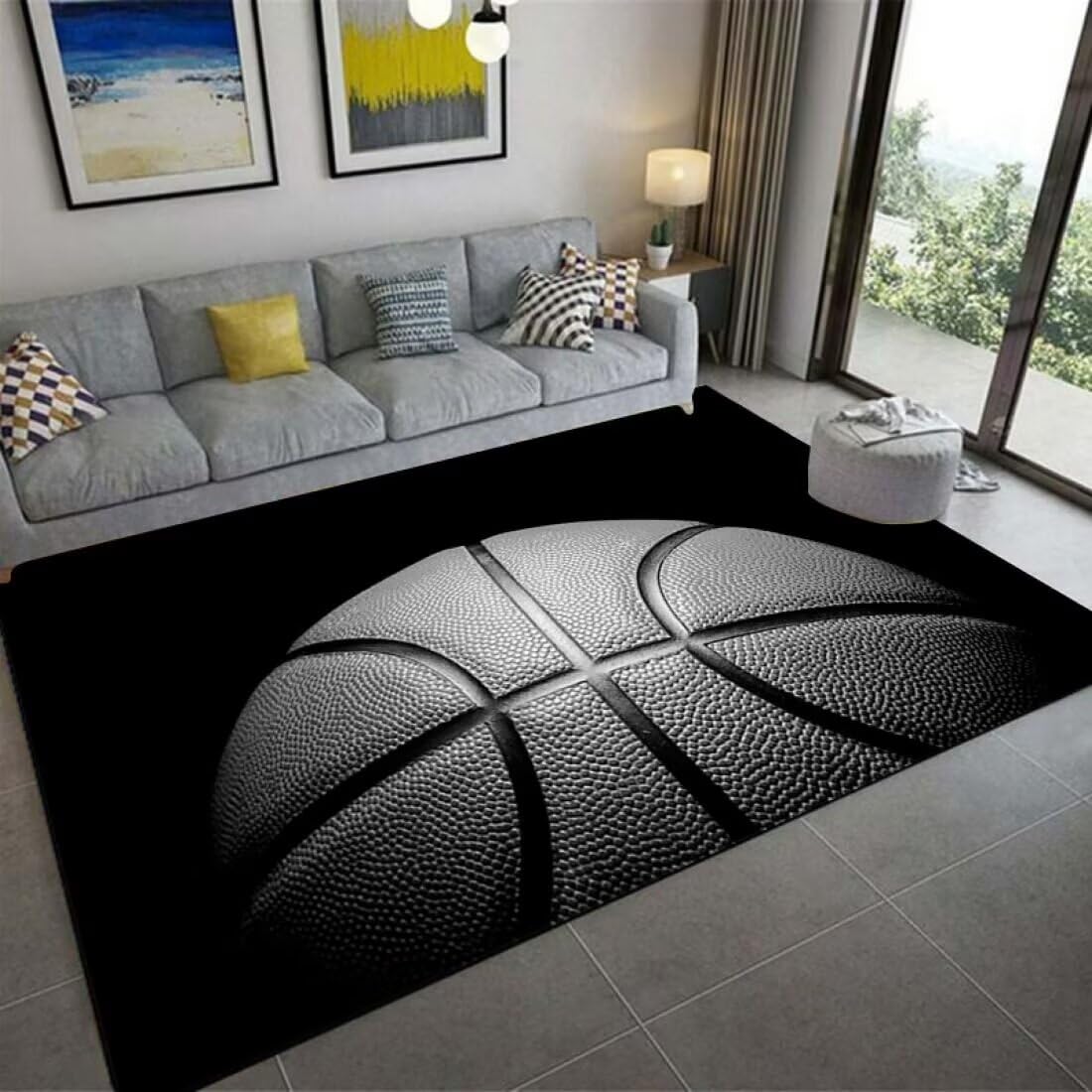 Tapis de salon 130X190CM antidérapant basket-ball tapis de chambre lavable