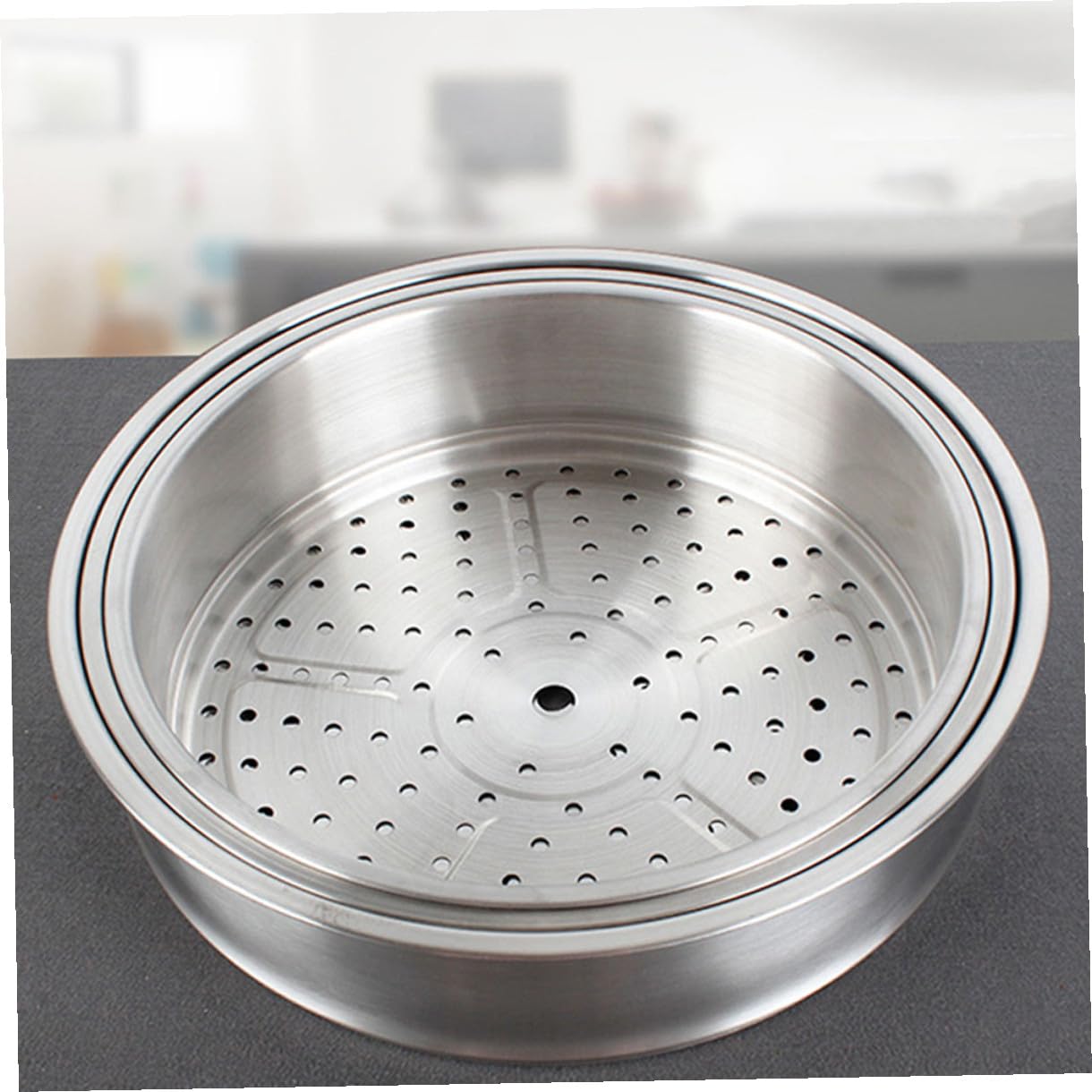 Cesta Vaporera Redonda de Acero Inoxidable para Arroz y Boniato