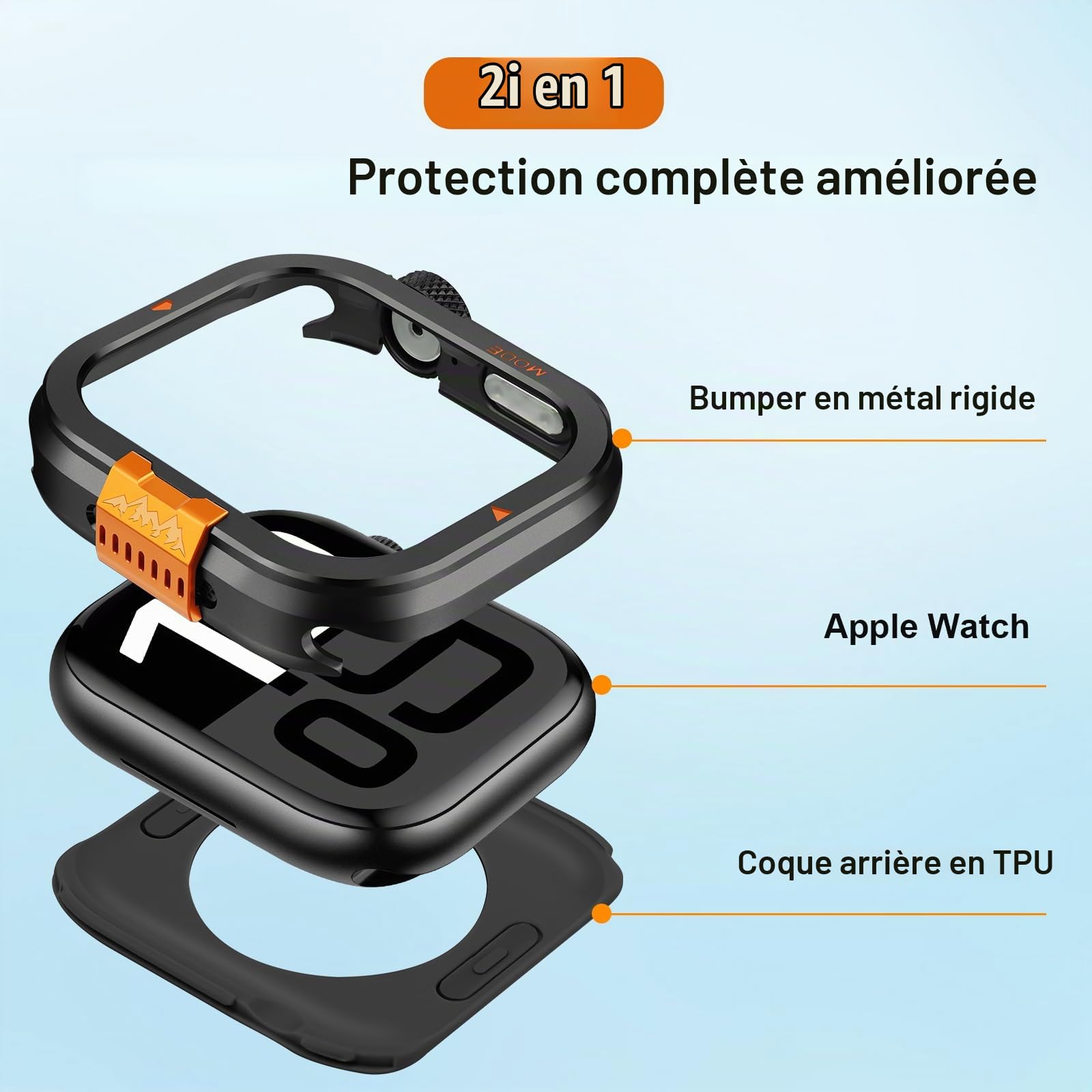 2 en 1 Coque Compatible avec Apple Watch Série 11/10 46mm Housse, [Transformez 46 mm en Ultra Look] Étui de Protection Pare-Chocs Robuste avec Coque Arrière pour iWatch 46mm, Noir