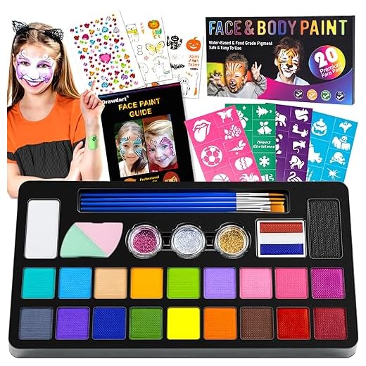 Drawdart Face Painting Kit for Kids - 20 Colors Water Based Non Toxic Face Paint Kit, Professional Face Paint for Kids with Stencils & Brushes - Parties, Birthdays, Halloween Face Body Makeup Kit