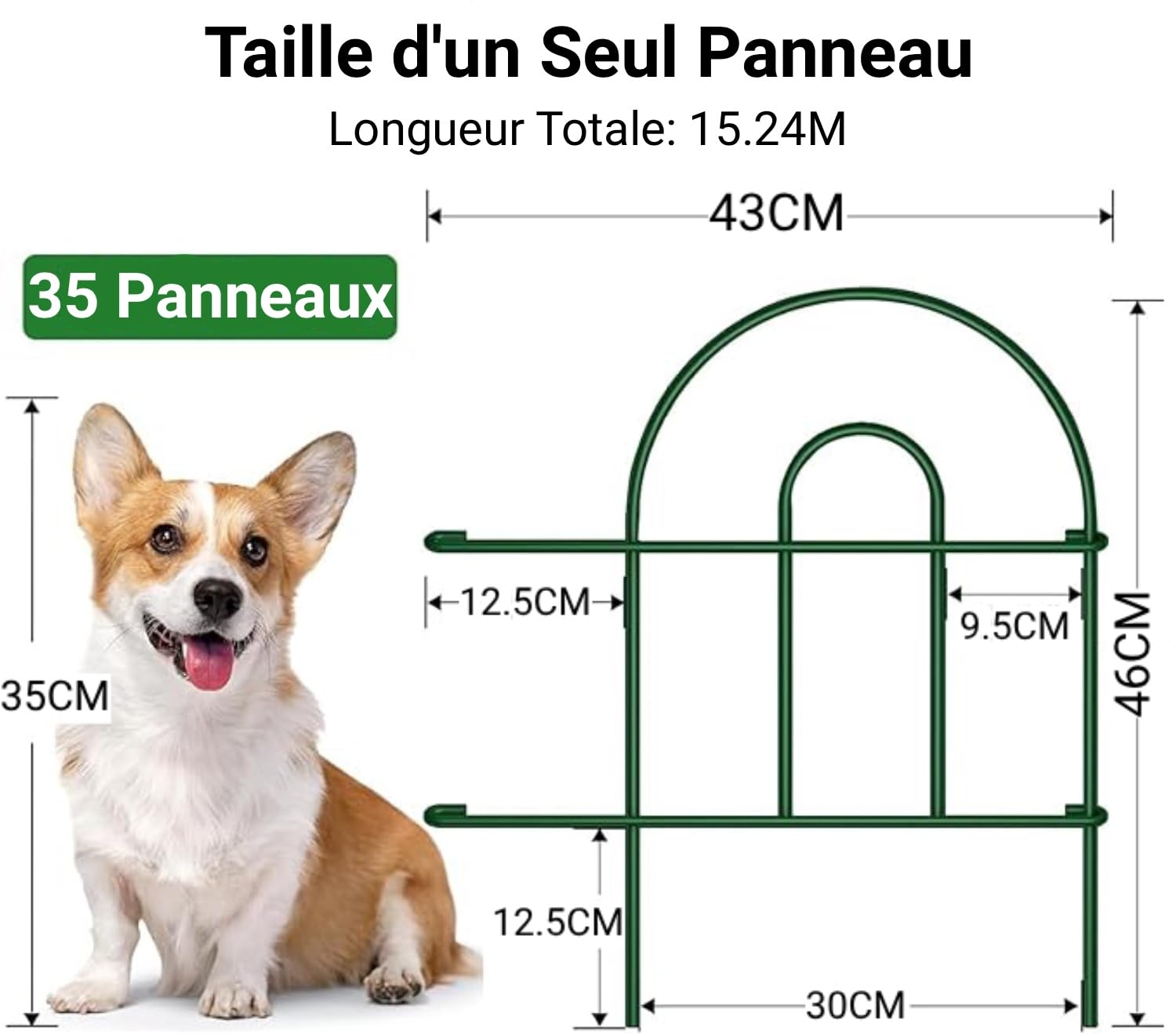 Amagabeli Clôture de Jardin en Métal 46cm(H) x 43cm(L) (35 Panneaux, Longueur Totale 15.3m) Creusage Barrière pour Animaux Clôture Métallique Décorative pour Chien Cour Terrasse Extérieur Vert