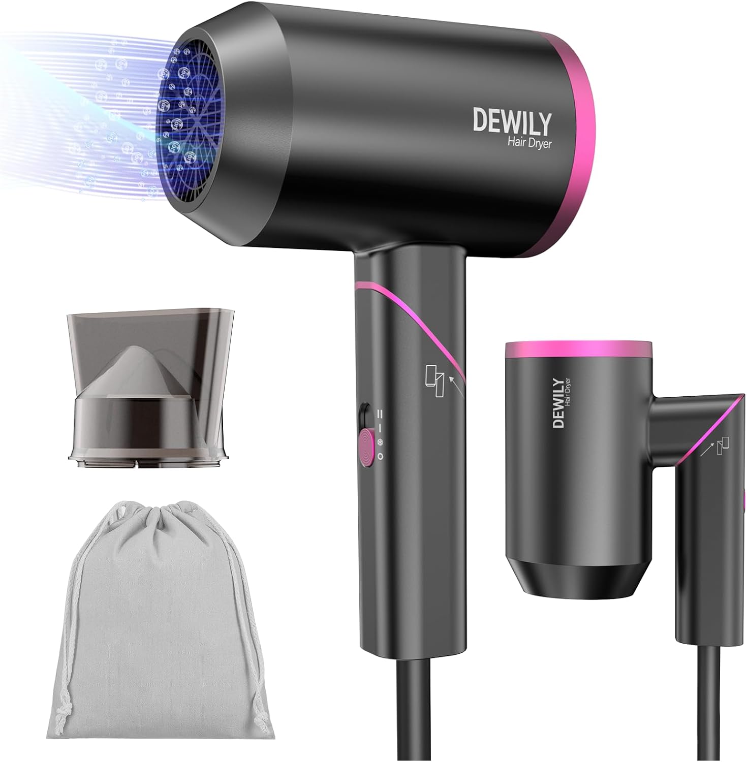Krachtige Mini-Haardroger Voor Op Reis – Ionisch, Handig en Compact, 1800 W, Inklapbare Handgreep, 3 Temperaturen, Draagbaar