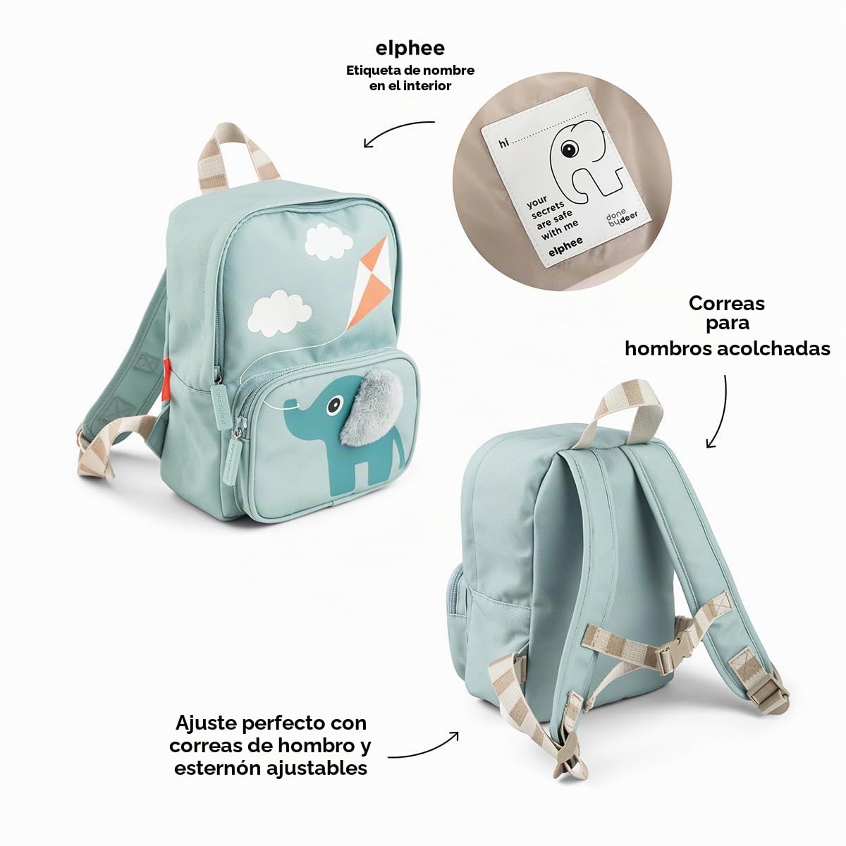 Done By Deer Mochila de lona para niños, color azul Elphee, ligera, correas ajustables, duradera, apta para niños, perfecta para la escuela y viajes