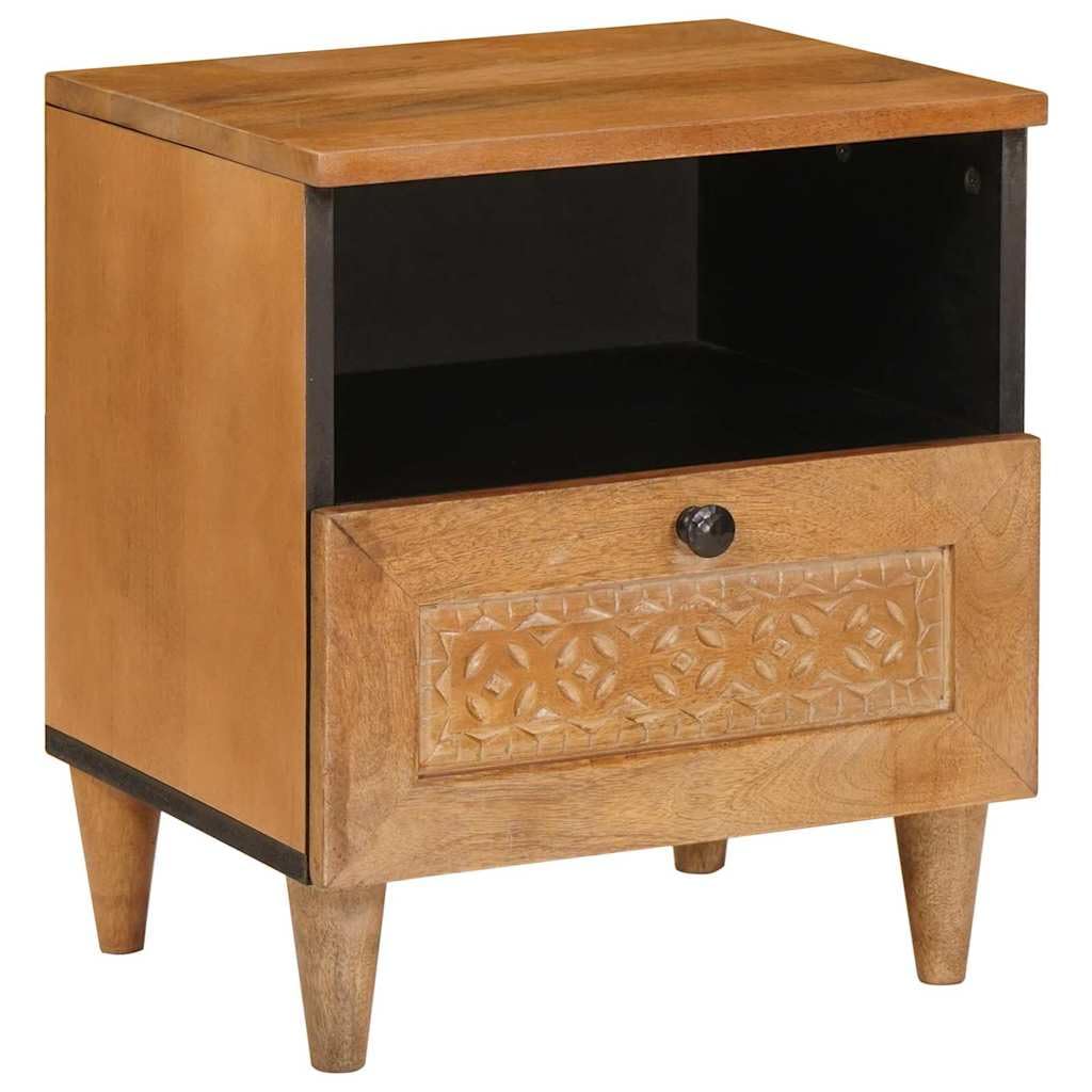 Comodino in Legno Massello Marrone Chiaro 40x33x46 cm con Cassetto e Ripiano per Camera da Letto, Mobiletto da Notte Rustico Naturale in Acacia per Soggiorno e Studio
