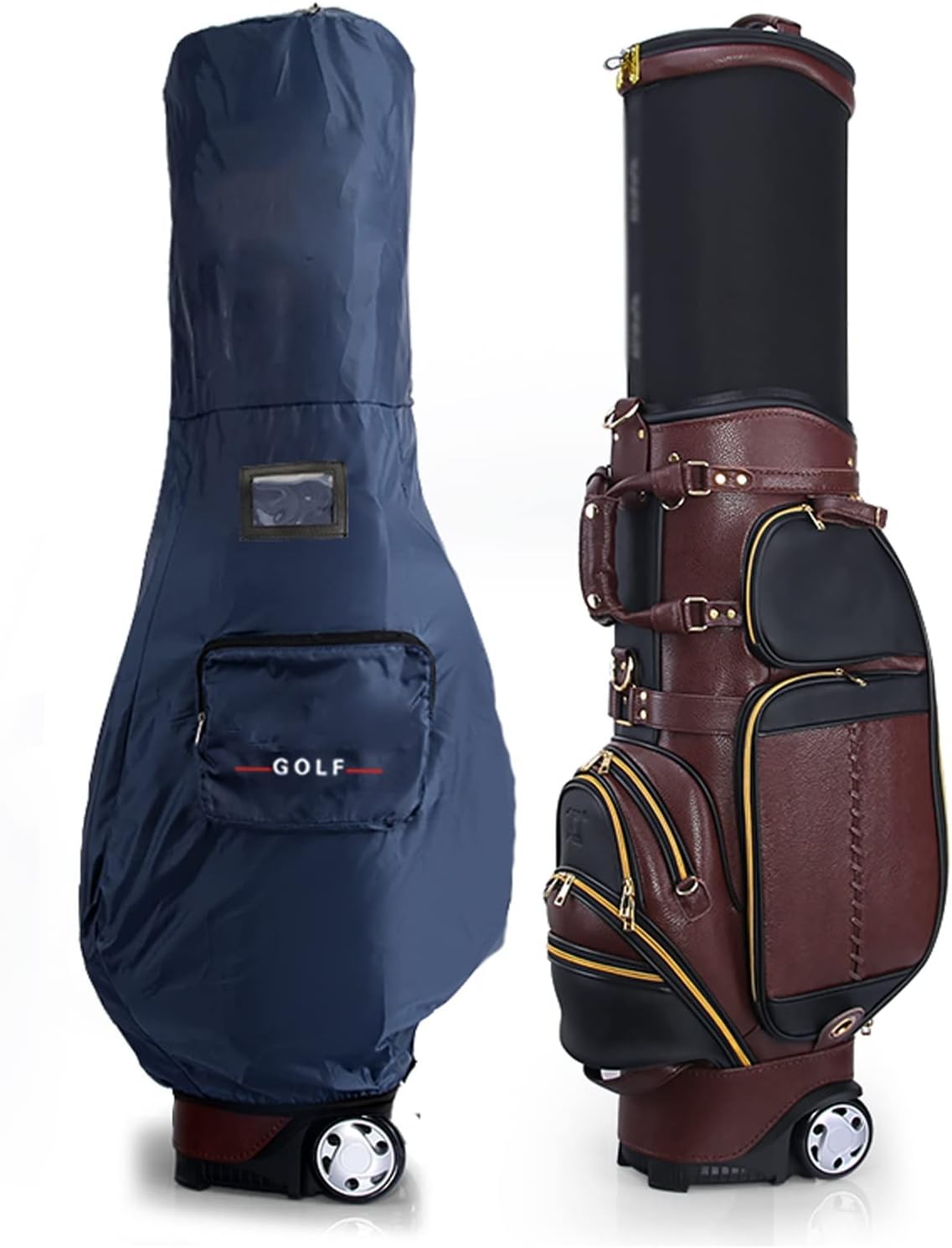 Leather Golf Bag, Waterproof Golf Cart Bag, Portable Golf Stand Bag Travel Golf Club Bags, Lightweight Golf Clubs Organizer for Golf Course & Travel (Brown)