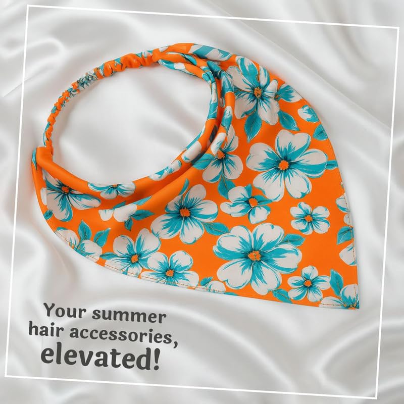 Image of Hair Drama Co. Elastic Bandana Head Scarf for Women | Silk Satin Head Wrap Bandana Scarves | Boho Style Statement Headband Stylish Design | All Day Wear Scarves | Hair Scarf Accessories