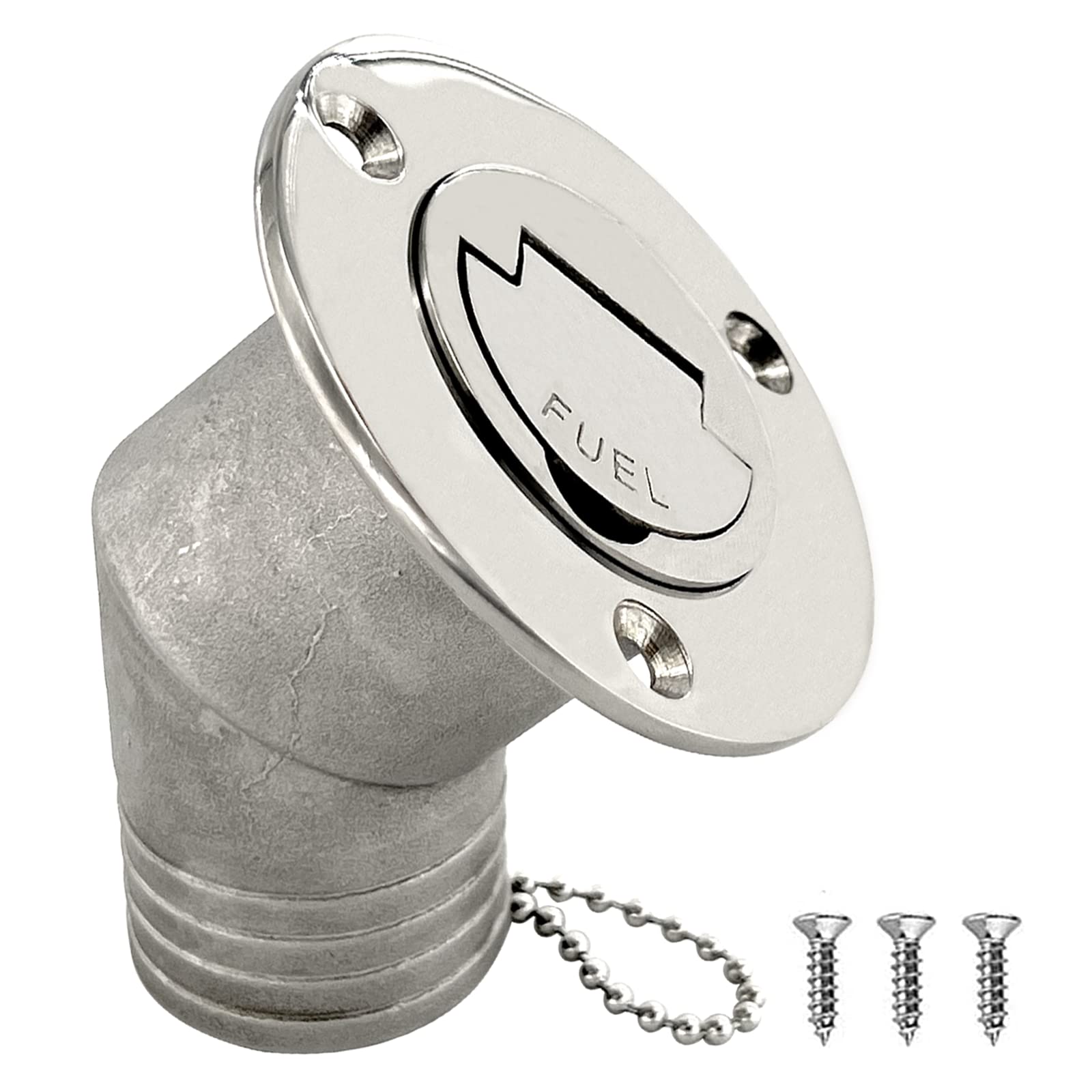 ISURE MARINE 1-1/2"(38mm) Boat Fuel Deck Fill/Filler with Keyless Cap with Screws, Marine Mirror Polished 316 Stainless Steel Hardware Angled Neck for Boat Yacht Caravan
