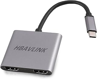USB C to Dual HDMI Adapter for Dual Monitor, HBAVLINK Dual Monitor Adapter Extended Display Dual 4K@30Hz, USBC to HDMI Splitter for Dual Monitors Thunderbolt to HDMI Type C Adapter for Laptop