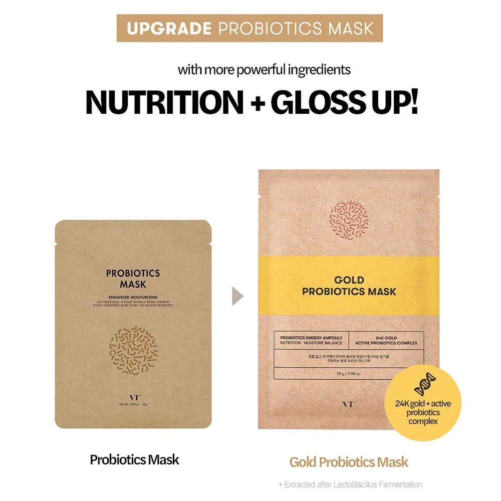Vt Cosmetics Gold Probiotics Mask 6ea Bts Skincare Bts Mask Gold Mask Ant Aging Mask Sheet Moisturizing Skin Gold Extract Korean Skin Care Buy Online At