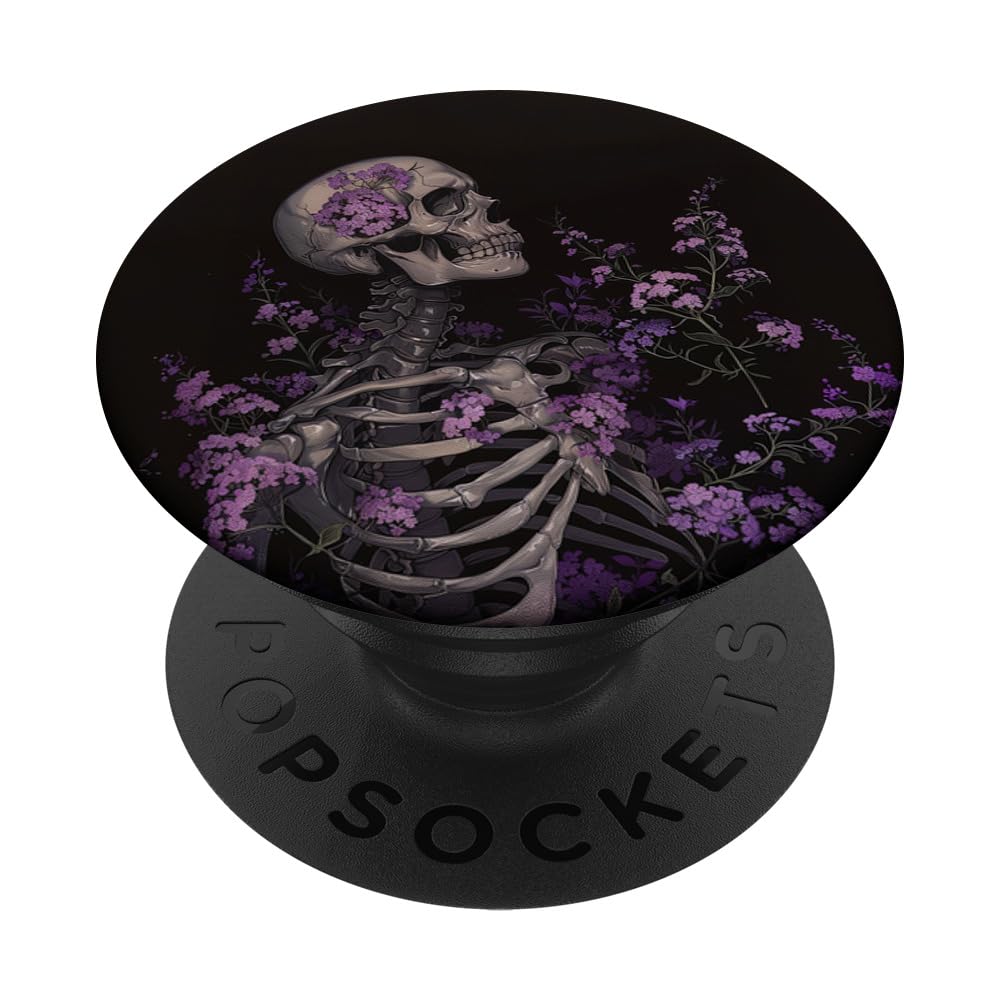 Gothic Skeleton Purple Flower Goth Grunge Halloween Skull PopSockets Adhesive PopGrip