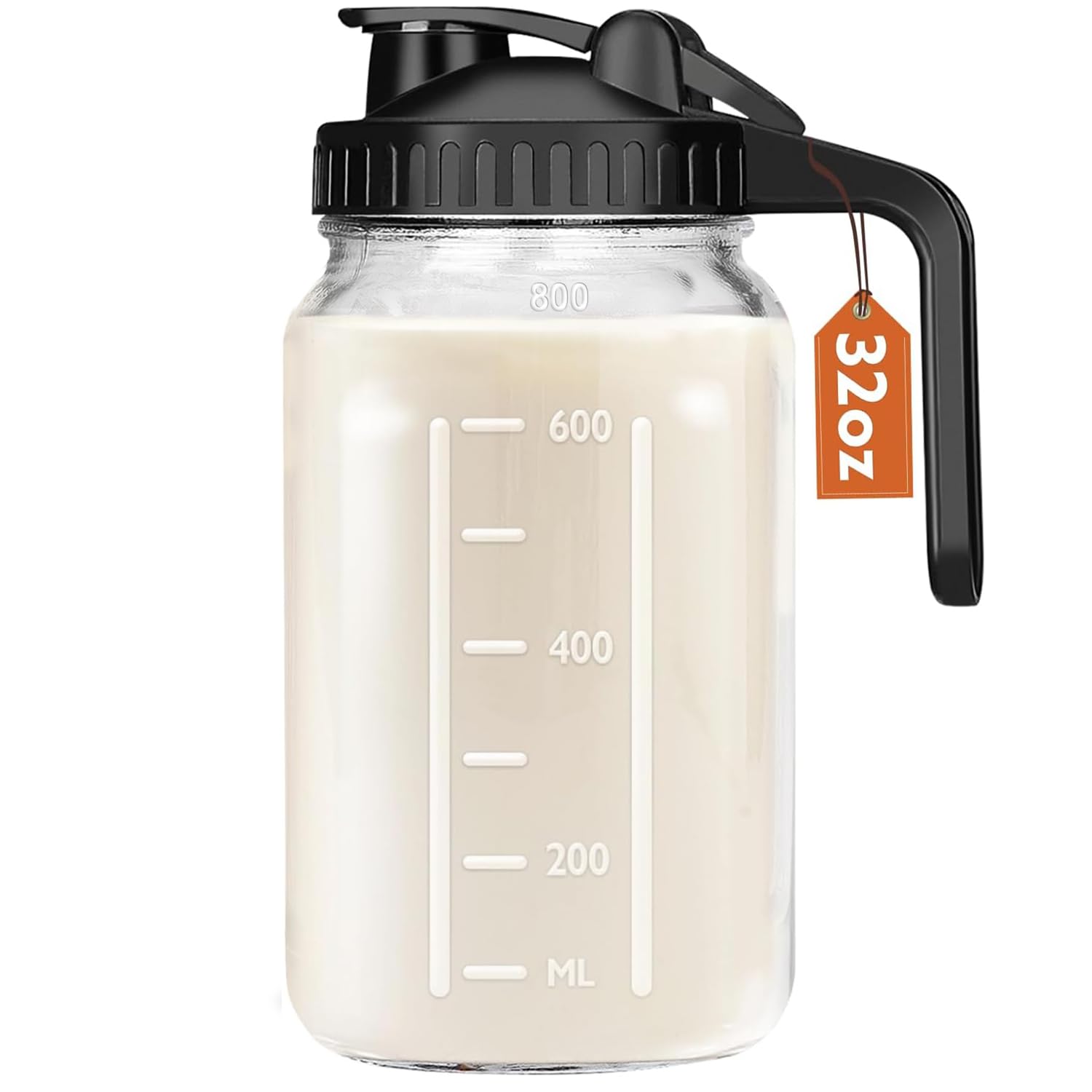 Mihlapi Breast Milk Pitcher 32 OZ Mason Jar Pitcher with Lid Double Leak Proof 1 Quart Breastmilk Storage