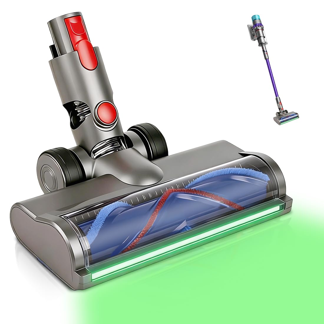 Brush Head with LED Lighting for Dust Detection Function,Compatible with Dyson Gen5 Detect Vacuum Cleaner–Accessory Floor Nozzle & Turbo Brush for Carpet and Hard Floor.