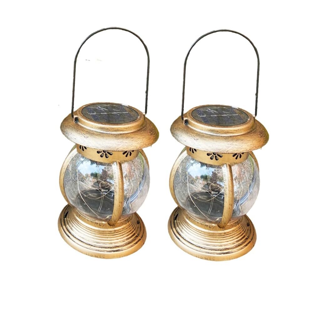 Hndhbfgrt 2PCS Outdoor Solar Lamps 2PCS Hanging Solar Lights Table Lamps Retro Design Garden Lantern Vintage Design for Landscape Yard Table Pathway Beach Decoration Outdoor Solar Lamps