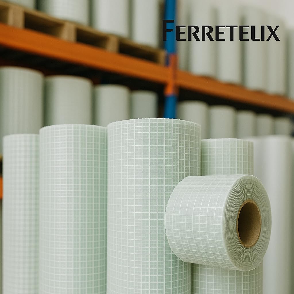 Ferretelix® Treillis en Fibre de Verre pour Enduits Professionnels Blanc 1 M x 50 M – Maille 5 mm x 5 mm