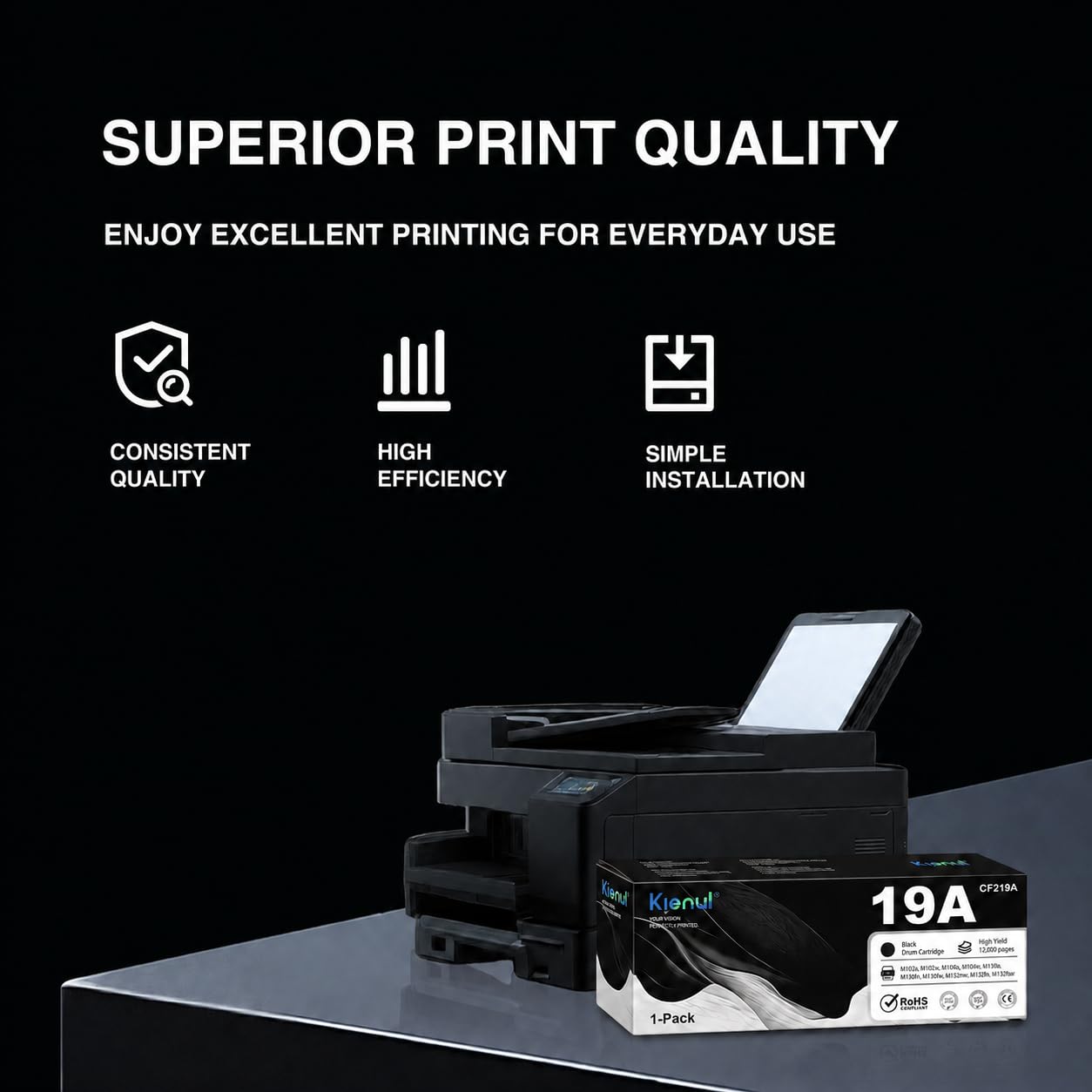 Cartuccia a tamburo CF219A 19A, 1 confezione da 19 A, colore nero, ricambio per stampanti HP Pro M102a M102w M104a M104w, Pro MFP M130a M130fn M130fw M130nw M132a M132nw
