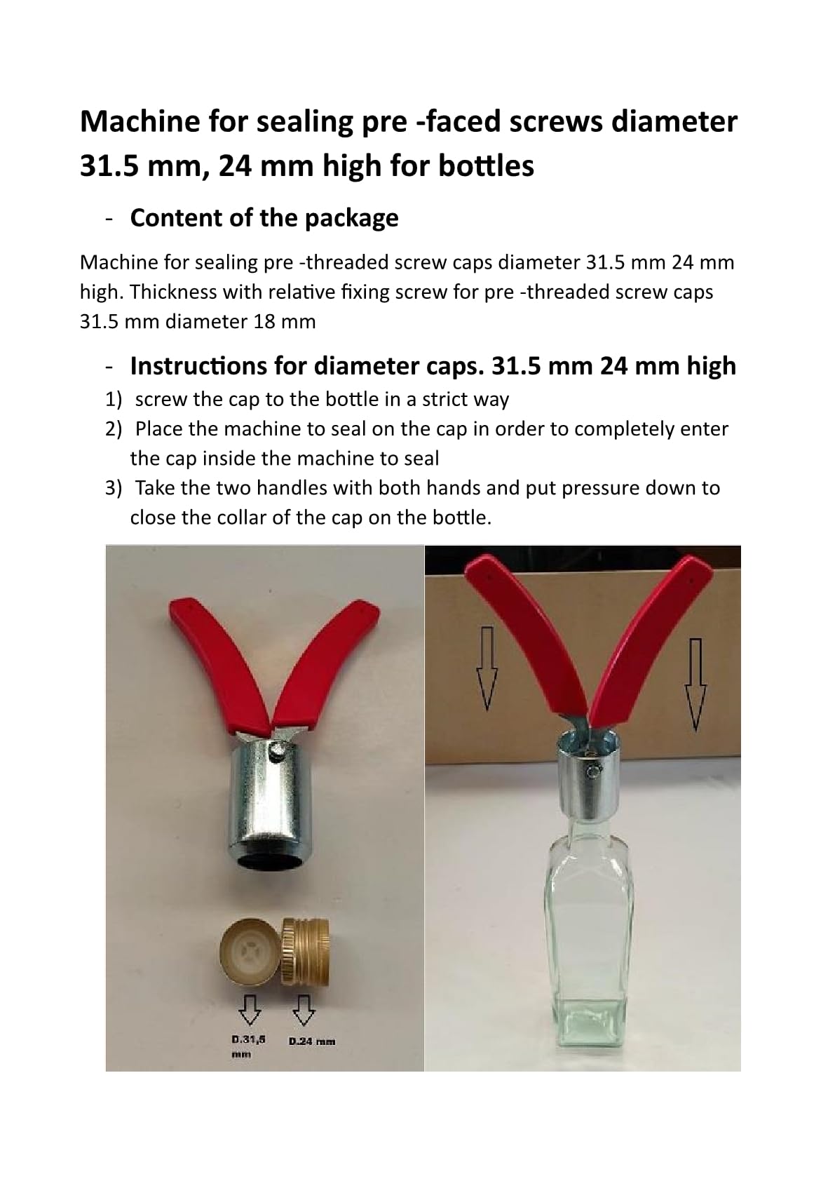 Selladora para tapones de rosca preroscados diámetro 31,5 mm