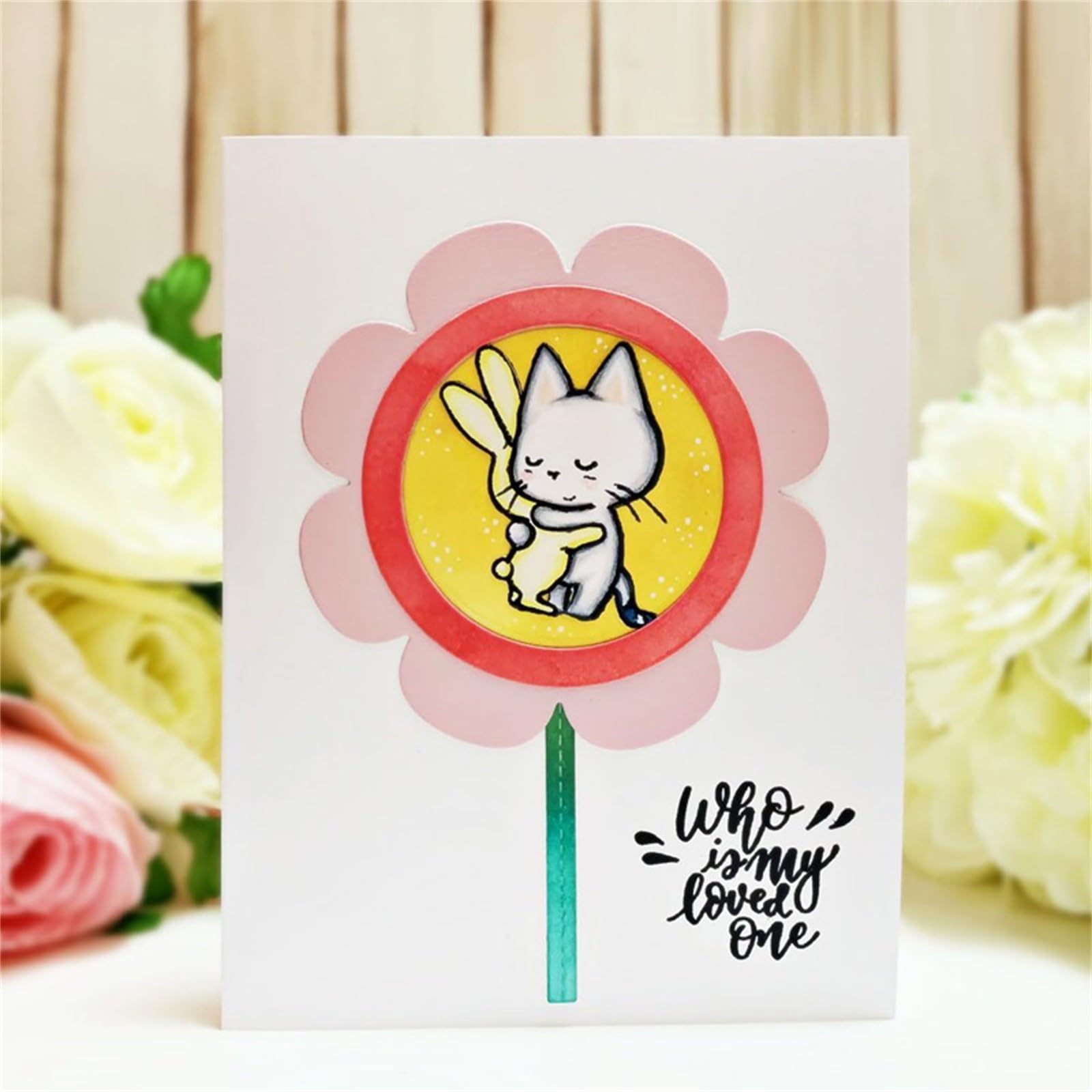 Qoiseys Set di timbri e fustelle trasparenti in silicone per gattini, per realizzare biglietti, fustelle in metallo, stencil per fai da te, scrapbooking, album fotografici, decorazioni di carta