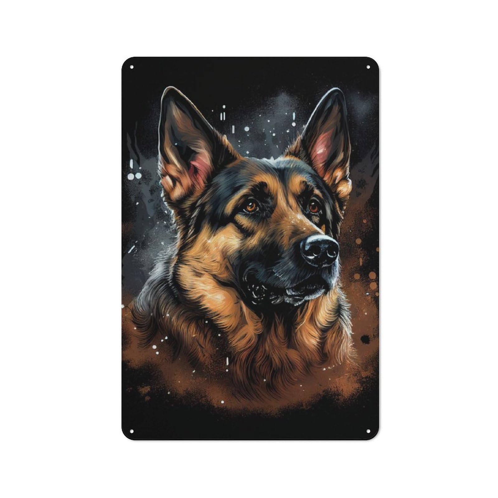 Junmoney German Shepherd Portrait Vintage Metal Sign 30X20cm For Guest Room Or Hallway, Suited To Guest Room Decorators