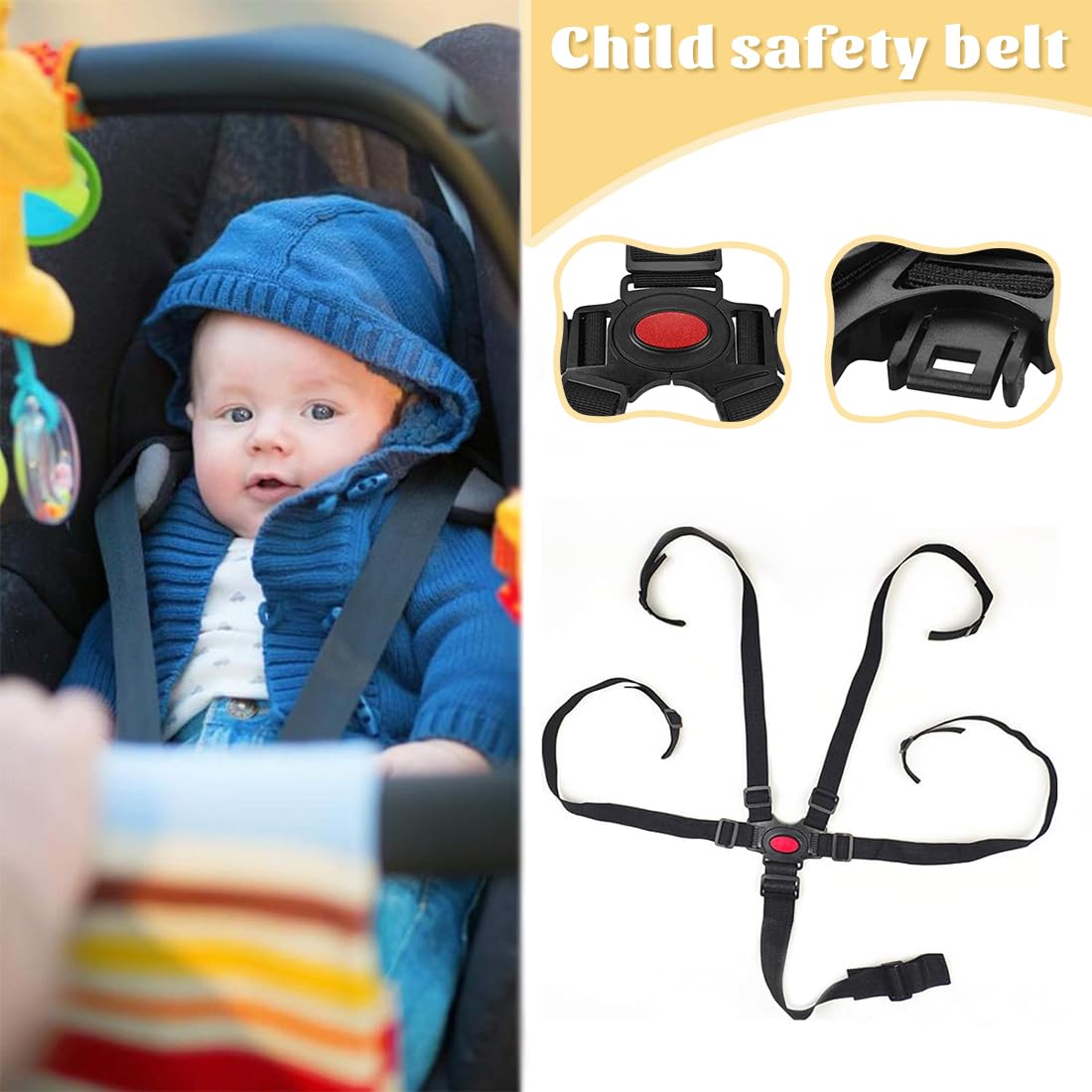 Cinture Universali per Seggiolone Cinghie per Seggiolone a 5 Punti, Regolabile Cintura di Sicurezza per Bambini per Seggiolino Cinghie Passeggini per Bambini, Nero