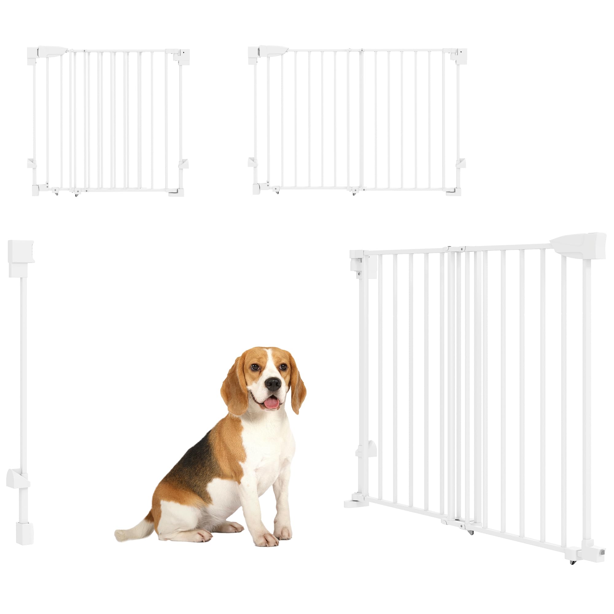 PawHut Cancelletto di Sicurezza per Cani Estensibile 74.5-111.5cm, Alto 74.5cm, Cancellino Cani Taglia Media e Piccola, Gatti Scale, Chiusura Automatica, Apertura con Una Mano, Senza Barra Inferiore