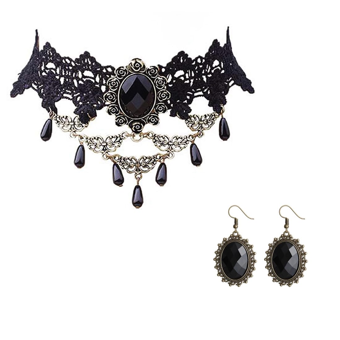 2Pcs Gothic Jewellery, Black Choker Necklace with Earrings, Gothic Necklace Set for Women, Great for Parties, Events, and Everyday Wear-image-21