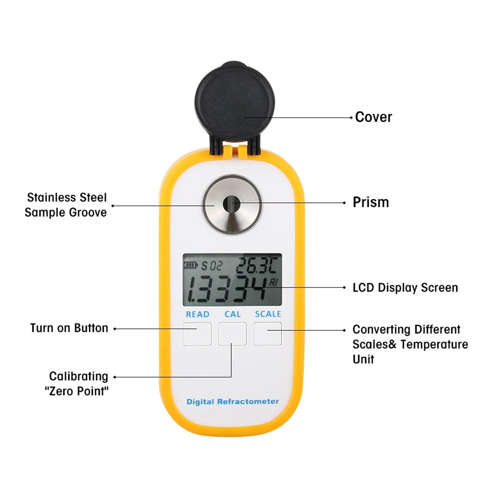 Refraktometer, Automatisches Refraktometer, digitales Honigrefraktometer, Zuckersirupmessgerät, 0–90,0% Brix-Refraktometer, Baume-Honigkonzentration