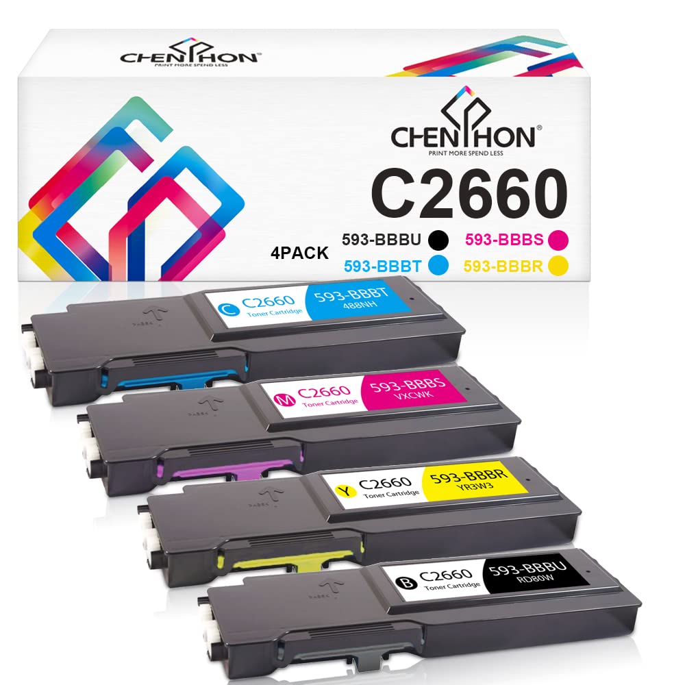 Compatible Dell C2660 C2660dn C2665dnf Toner Cartridge Replacement for Dell 593-BBBU 593-BBBT 593-BBBS 593-BBBR Ink High Yield Black 6,000 & Color 4,000 Pages [KCMY-4Pack]