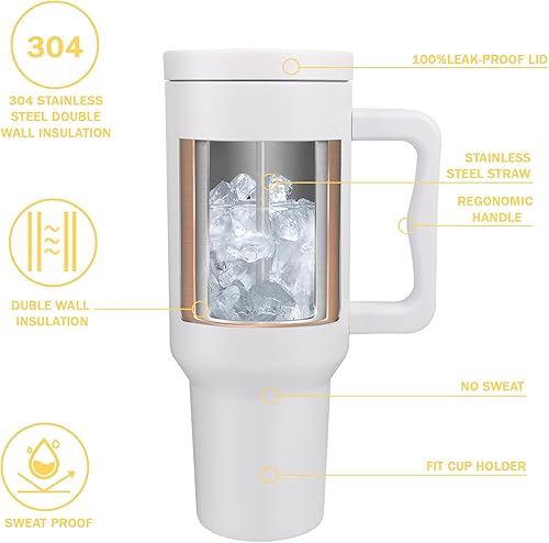 Miniatura 3 de Towsnails Vaso de 40 onzas con asa y tapa con pajilla, vaso aislado reutilizable, botella de agua de acero inoxidable, taza de viaje, apto para