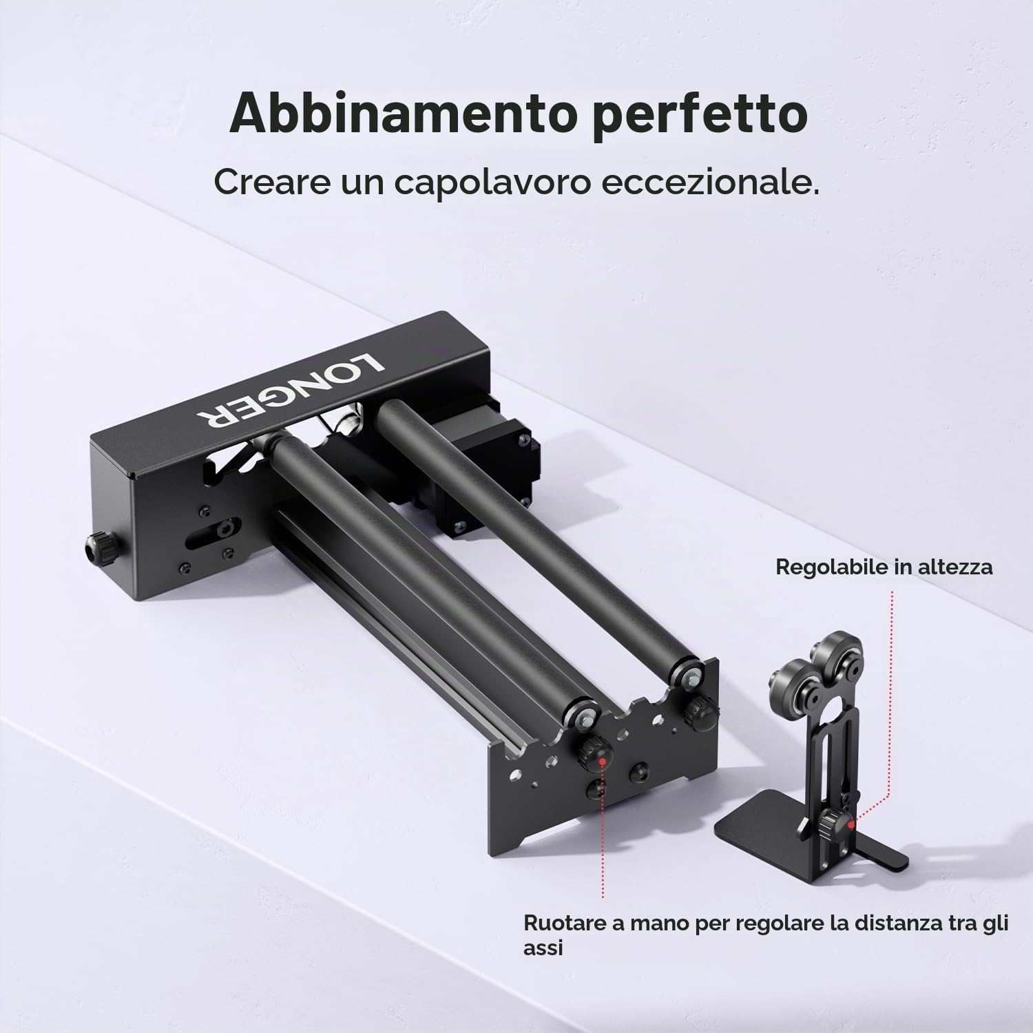 Longer Rullo e supporto per incisione laser: partner perfetto per macchine per incisione laser, asse Y rotazione a 360°, spazio di incisione 6-100 mm, compatibile con macchine per incisione laser di