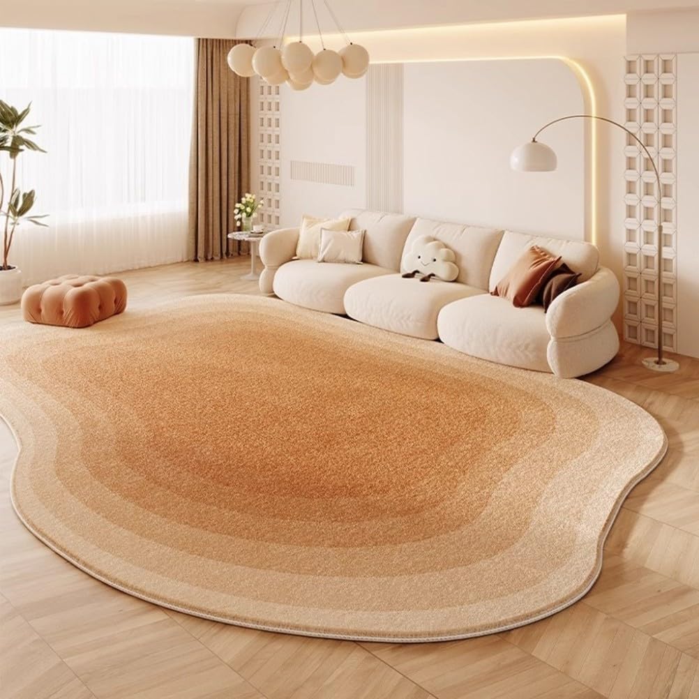 Modern Cream Style Ombre Orange Indoor Odd Shaped Area Rug for Living Room Dining Room Bedroom Soft Wool Washable Carpet Under Dining Room Coffee Table Kitchen Art Deco Home Office Rug 5x8