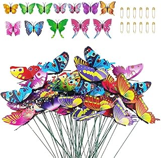 YMIFEEY 62 Pcs Garden Butterflies Stakes Set Colourful Garden Ornaments 3D Garden Butterflies on Sticks for Indoor Outdoor Patio Plant Lawn Party Yard Living Room Decoration (2 Styles)