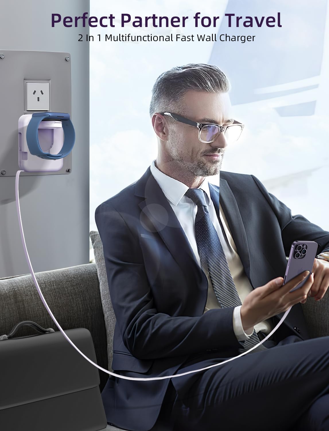 2in1 iWatch Charger, 36W Retractable Charger for iPhone iWatch,Travel Wall Charging Block Compatible with iPhone 16/15/14/13/12/11 iWatch