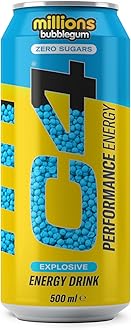 C4 Performance Energy Drinks Millions Bubblegum/Strawberry 500ml (12 Pack) | Sugar Free Energy Drink with 160mg Caffeine, 250mg Betaine, 1050mg Taurine | Low Calorie Fizzy Drinks for On The Go Energy
