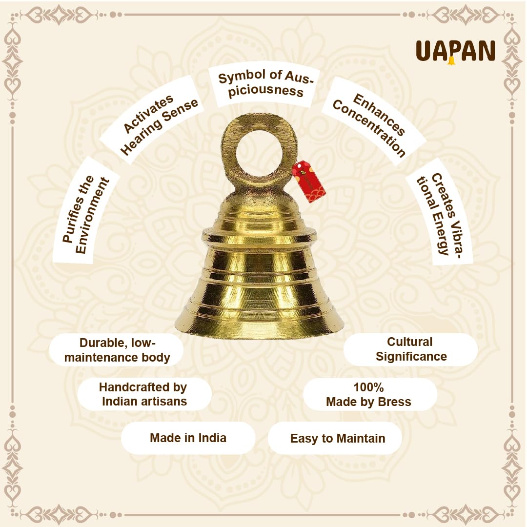 UAPAN Brass Hanging Bell Home, Temple Decoration with J Hook -5 UAPAN Brass Hanging Bell Home, Temple Decoration with J Hook -5