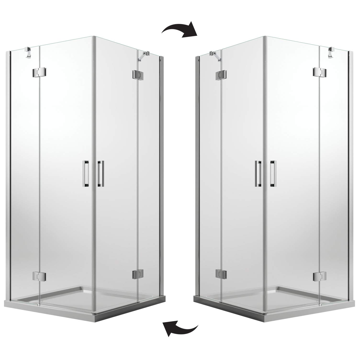Box Doccia 80x80 CM H190 Trasparente mod. Flip Anta + Anta Ap. Battente