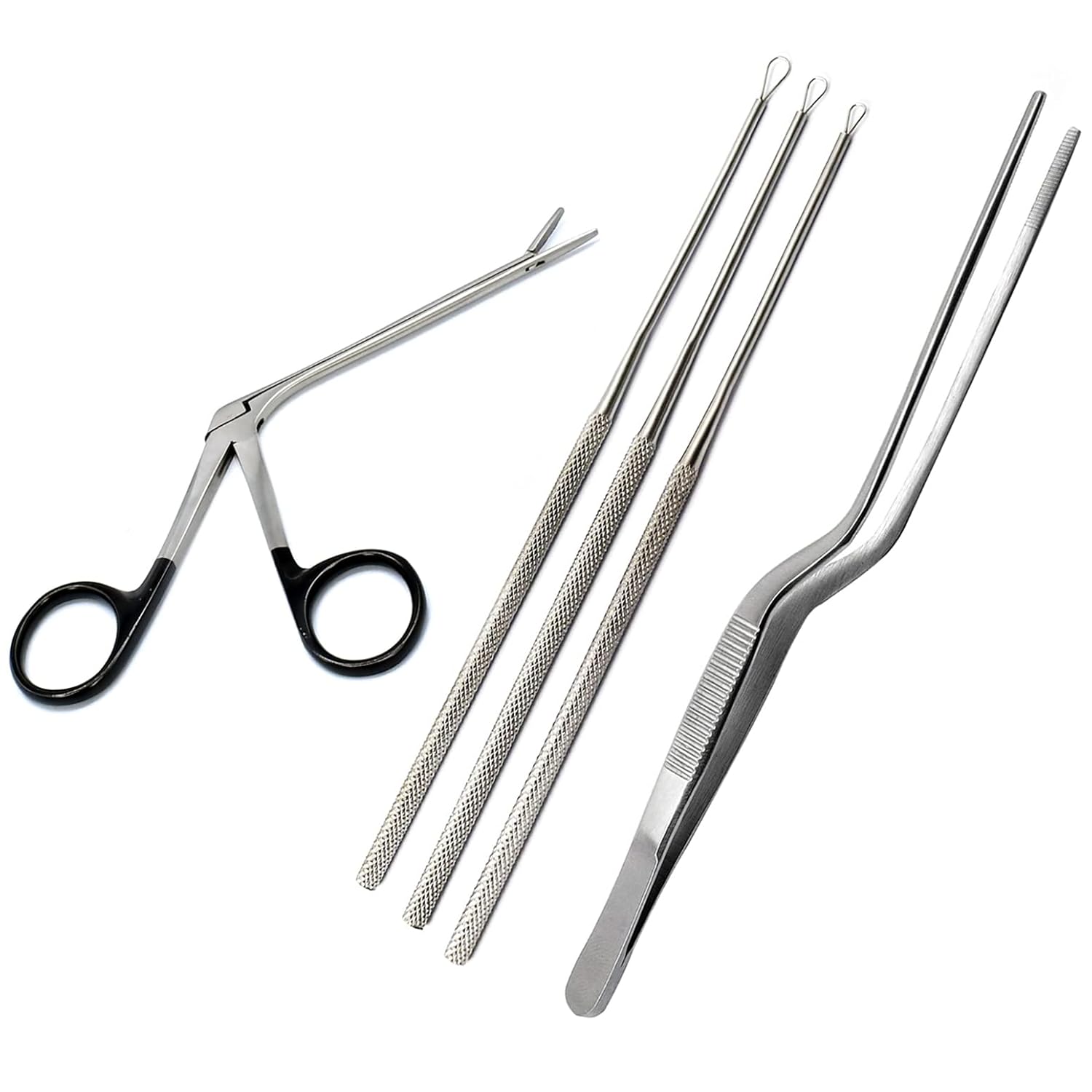 5 Pcs Hartman Alligator Forceps Black Handle 3.5", Billeau 3pc Set, Lucas Bayonet Ear Loops Nasal ENT Instruments DS-1483