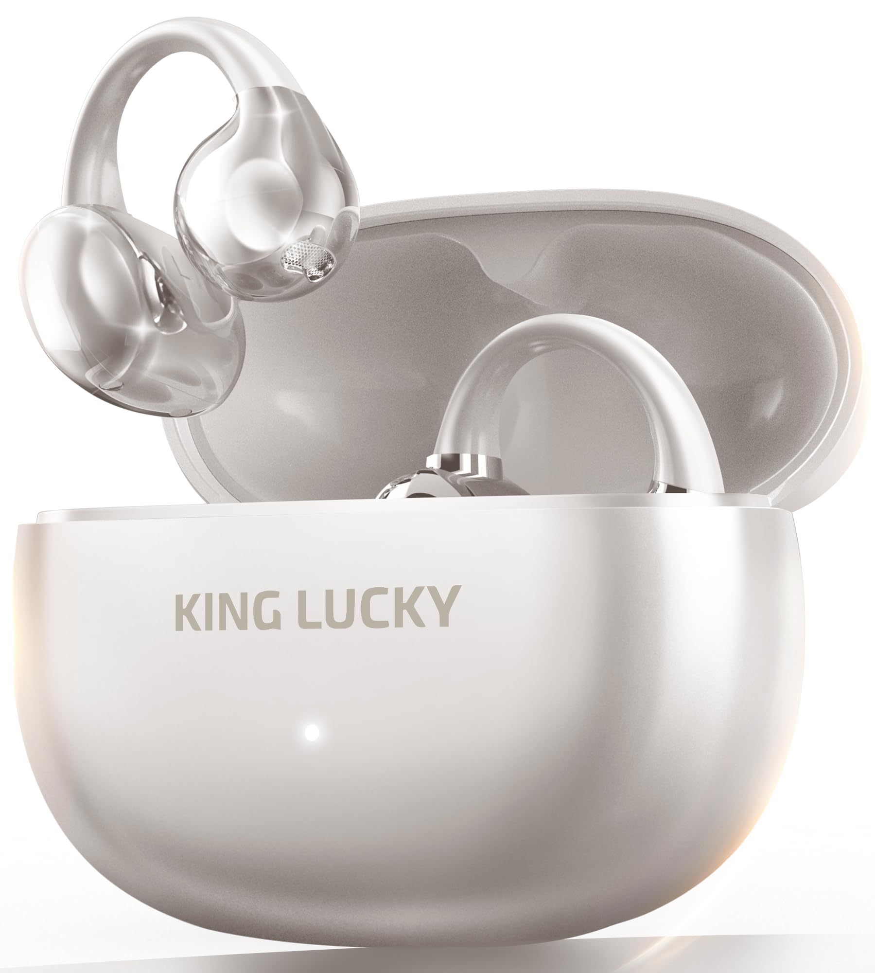 King Lucky Open Ear Earbuds Clip-On Bluetooth 6.0 Wireless Headphones with Mic, 50H Playtime, ENC Clear Calls, IPX5 Waterproof, Comfortable for Small Ears Sports Gaming (Pearl White, Standard)-image-36