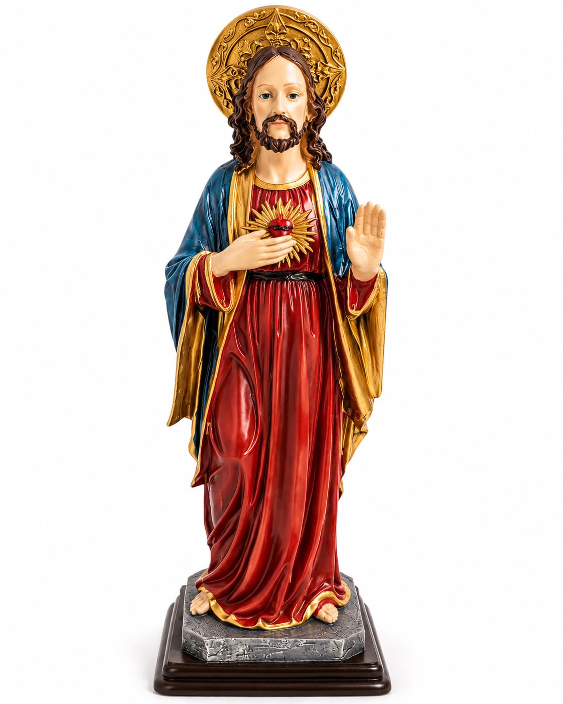 JRose Collections Sacred Heart Jesus Statue 28cm Resin Figurine Religious Ornament Christian Home Decor Prayer Statue Detailed Hand Painted Sculpture JR2526