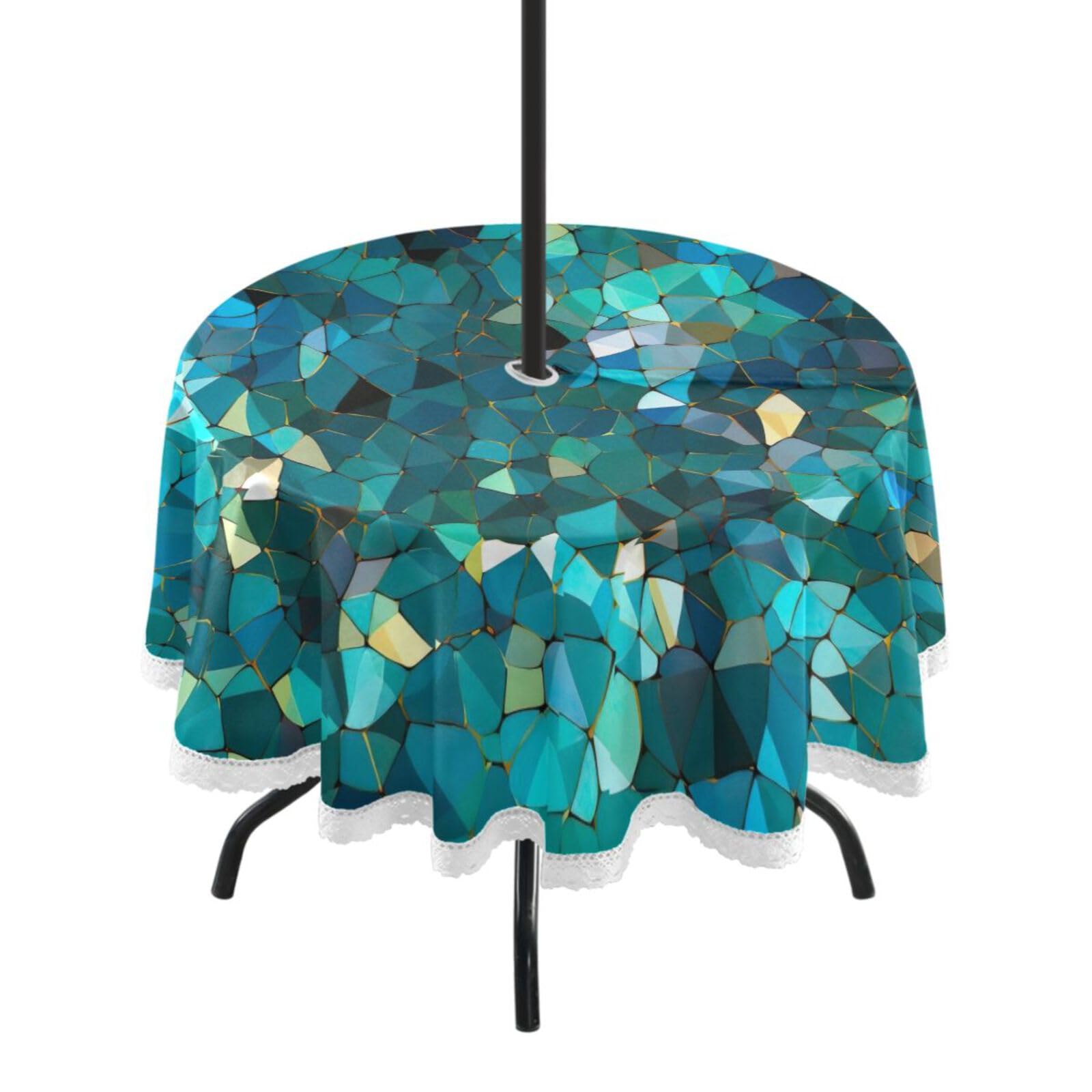 Wajiw 60 Inch Indoor Outdoor Round Tablecloth with Umbrella Hole and Zipper Waterproof Patio Table Cover for Camping Dining Room Party Outdoor Picnic,Glittering Texture