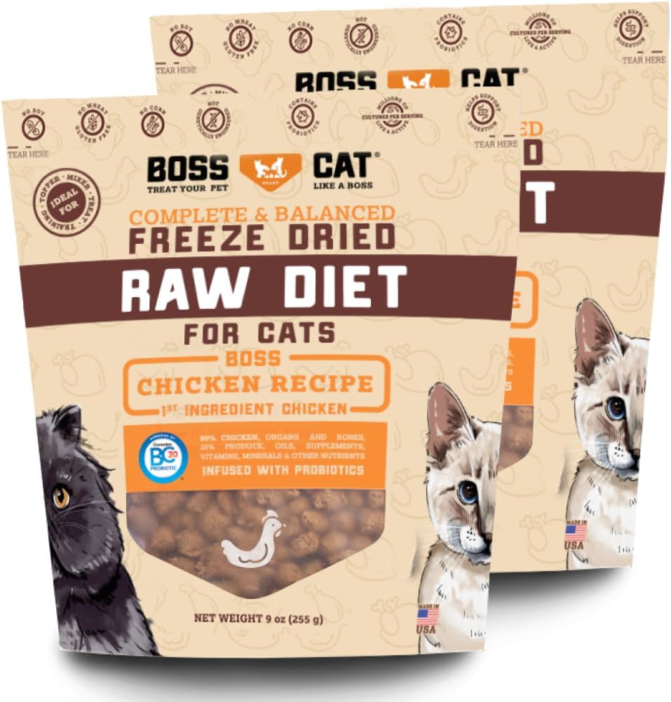 Boss Cat Complete & Balanced Freeze Dried Raw Diet for Cats, Pork Recipe, 9 oz Bag