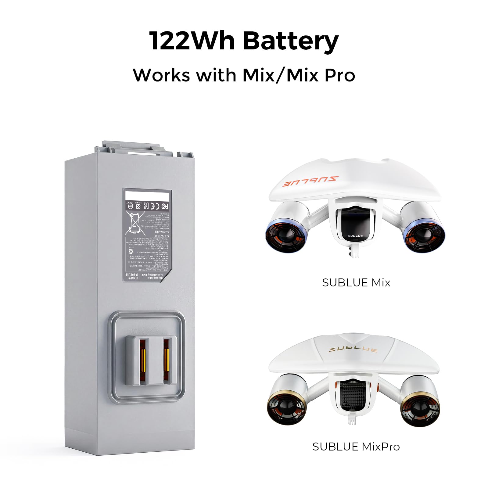 sublue Batería recargable mejorada para scooters subacuáticos Mix/Mix Pro, 122 Wh, 11000 mAh, batería de repuesto extraíble para un tiempo de buceo prolongado