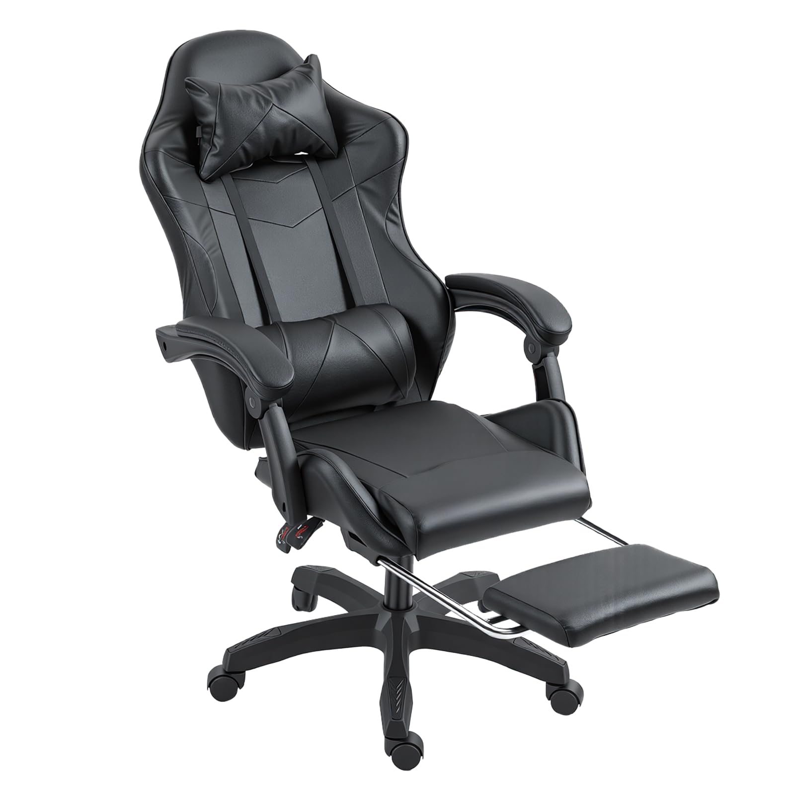 Panana Gaming Racing Desk Chair Adjustable Hight Swivel Chair with Lumbar and Head Pillow (Black)