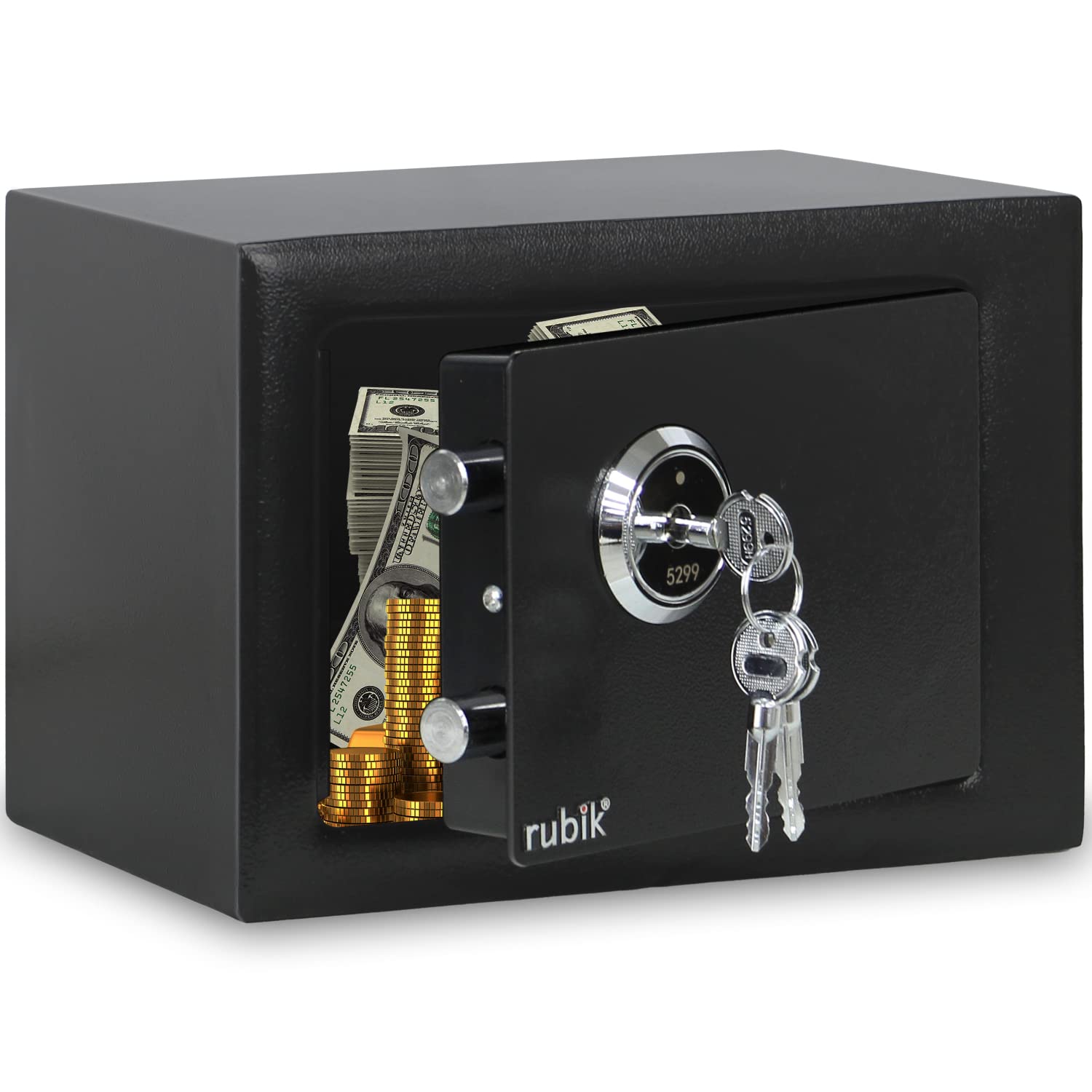 Rubik Mini Safe Box with Key Lock For Home Office Hotel Jewelry Passport Watches Cash Storage (Black)