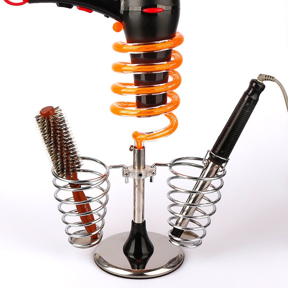 Desk Hair Dryer Holder Spiral Support Stainless Steel Acrylic Rack Hair Salon Beauty Hairdressing Barber Vertical Accessory Tool