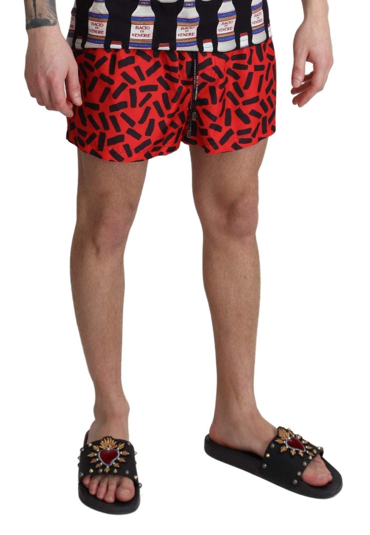 Dolce & Gabbana Czerwone wzorzyste spodenki plażowe stroje kąpielowe