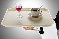 Vista 5 de Bandejas rectangulares de plástico para servir, bandejas de cafetería de comida rápida, 17 x 13 pulgadas, juego de 6 (beige)
