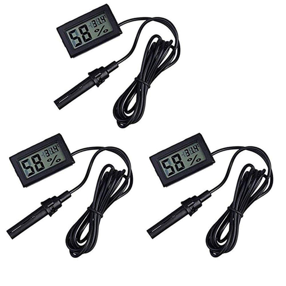 DollaTek 3 szt. Cyfrowy termometr z higrometrem LCD 2 w 1 z zewn?trznym inkubatorem do inkubatora gadów, akwarium drobiu - czarny