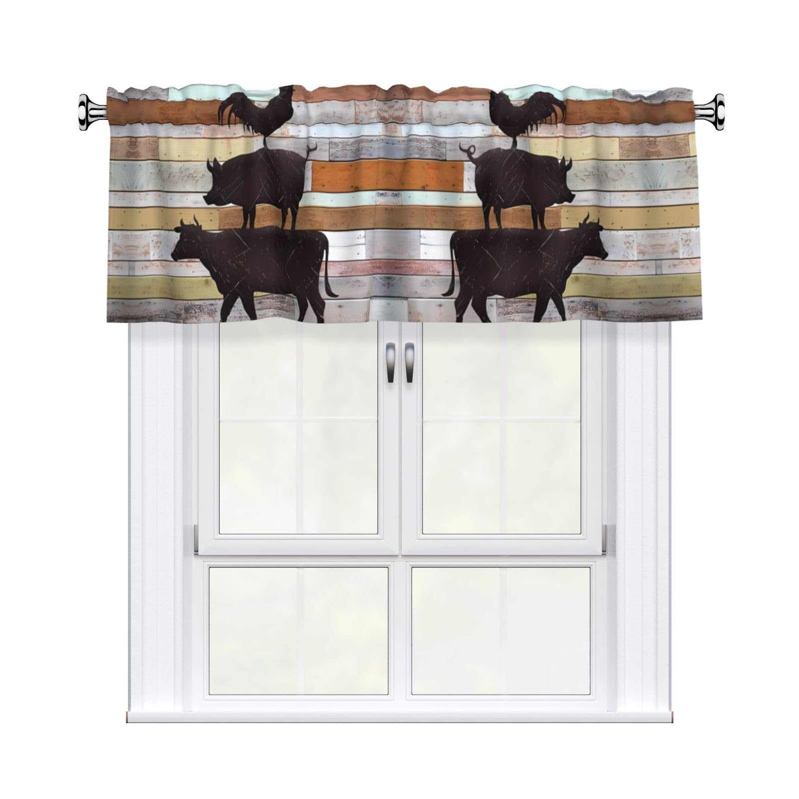 YYHHAOFA Cow Chicken and Pig Pattern Prints Durable Kitchen Window Layer – 54x18 Inch 100% Polyester Valance with Precision Construction